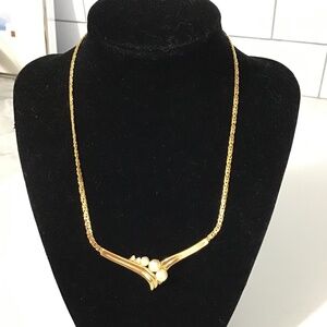 VTG Vendome Faux Pearl and Clear Rhinestone Necklace